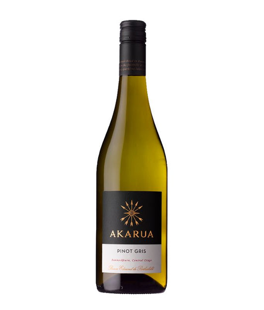 Akarua Pinot Gris wine bottle on a white background